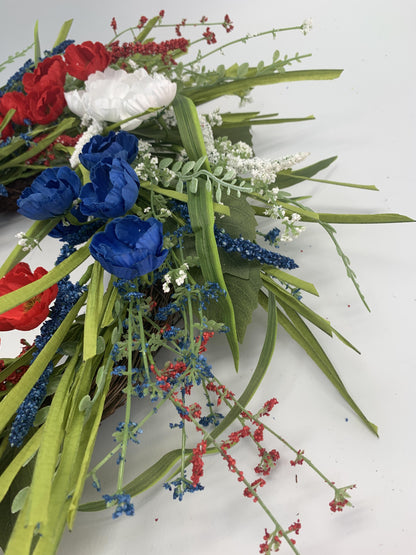 18" Artificial Patriotic Red, White, and Blue Floral Wreath