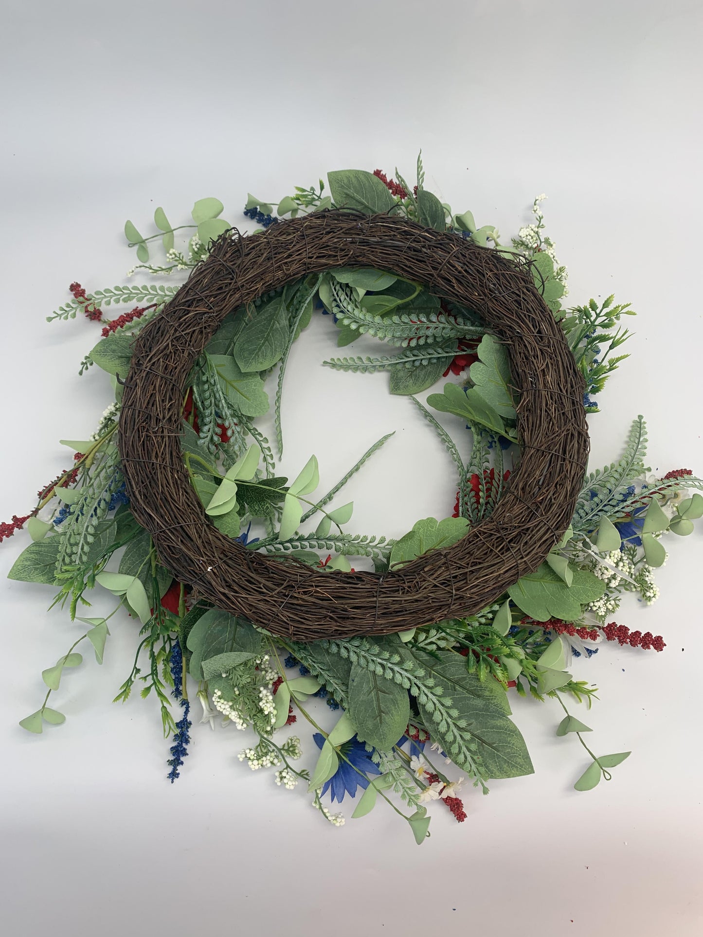 18" Artificial Patriotic Red, White, and Blue Floral Swag Wreath