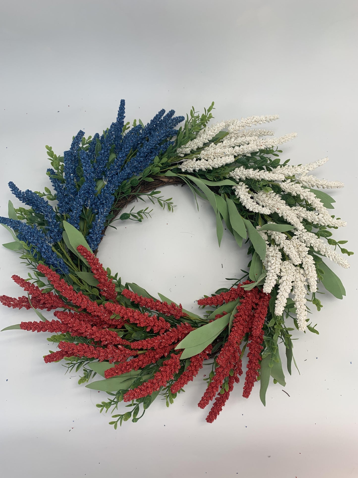 18" Artificial Patriotic Red, White, and Blue Floral Swag Wreath