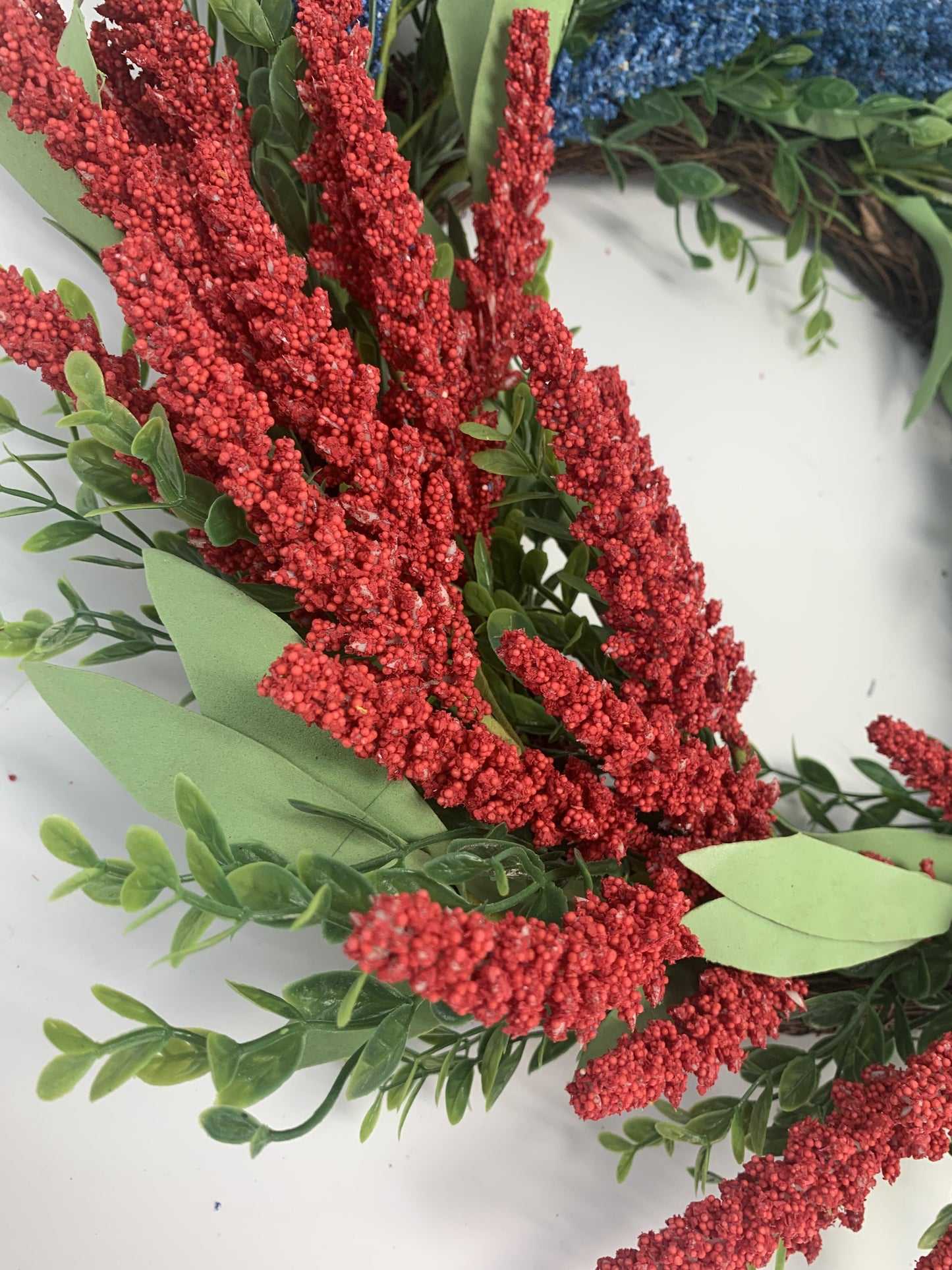 18" Artificial Patriotic Red, White, and Blue Floral Swag Wreath
