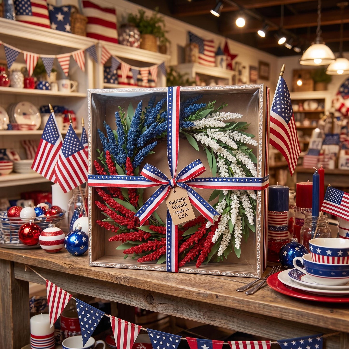 18" Artificial Patriotic Red, White, and Blue Floral Swag Wreath