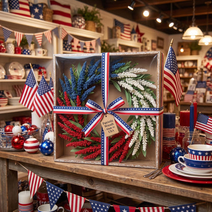 18" Artificial Patriotic Red, White, and Blue Floral Swag Wreath
