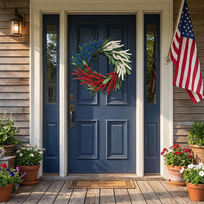 18" Artificial Patriotic Red, White, and Blue Floral Swag Wreath