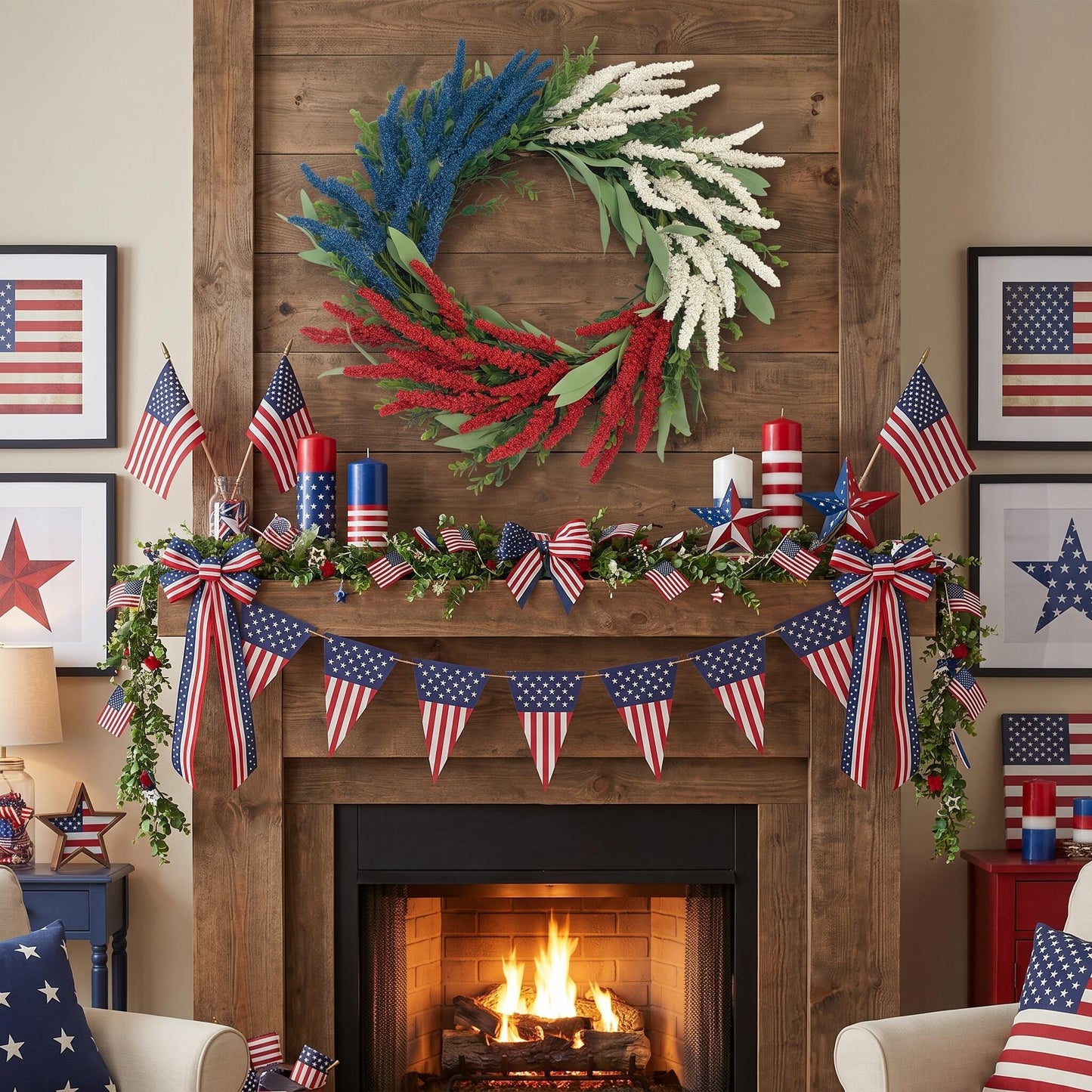 18" Artificial Patriotic Red, White, and Blue Floral Swag Wreath