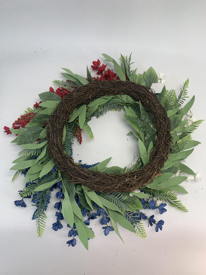 18" Artificial Patriotic Red, White, and Blue Floral Wreath
