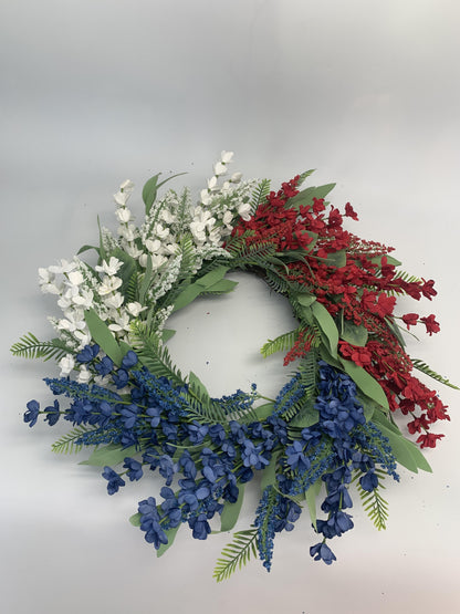 18" Artificial Patriotic Red, White, and Blue Floral Wreath