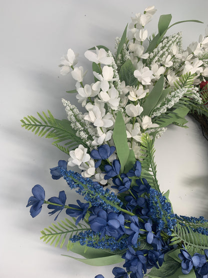 18" Artificial Patriotic Red, White, and Blue Floral Wreath