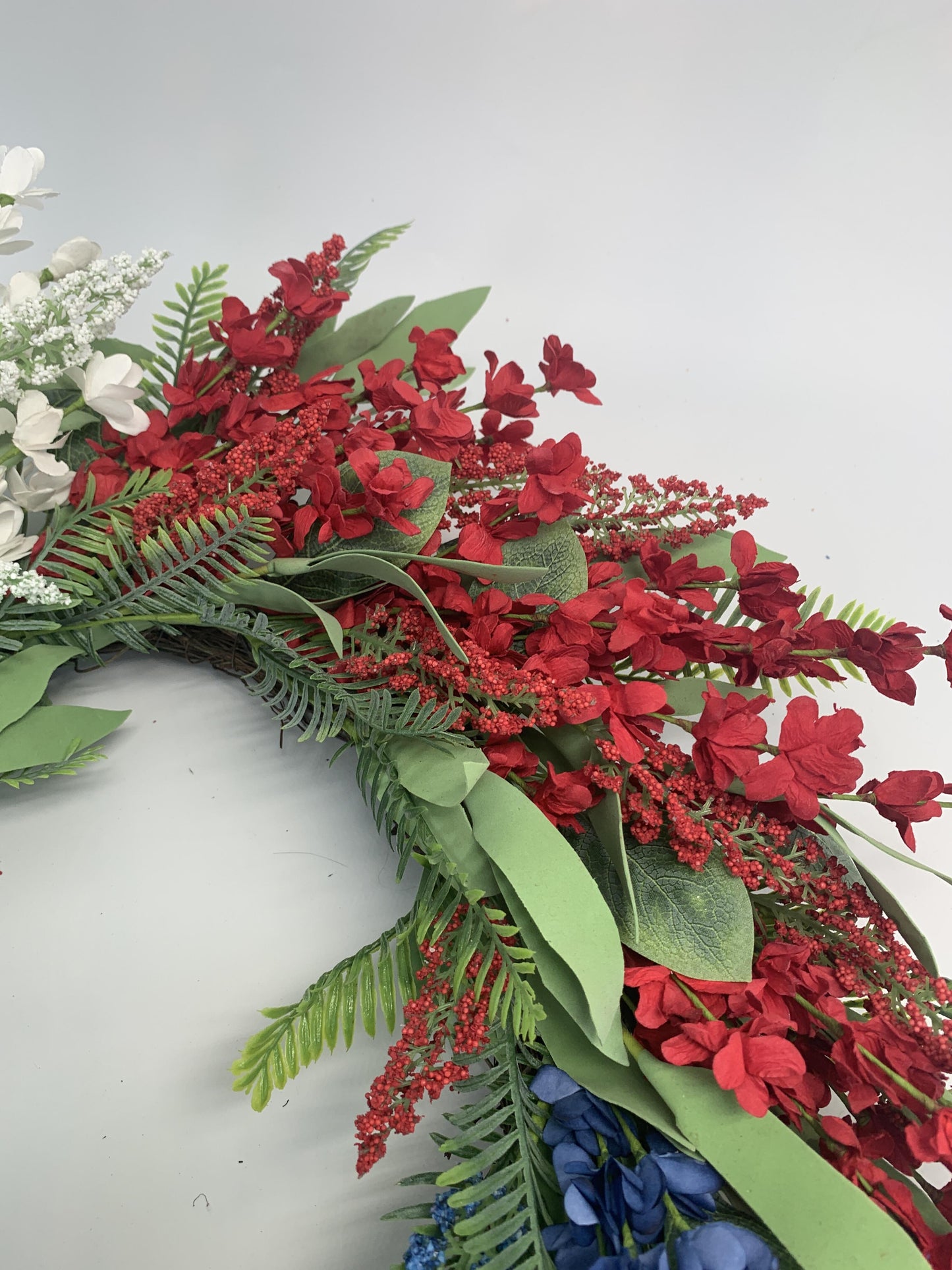 18" Artificial Patriotic Red, White, and Blue Floral Wreath