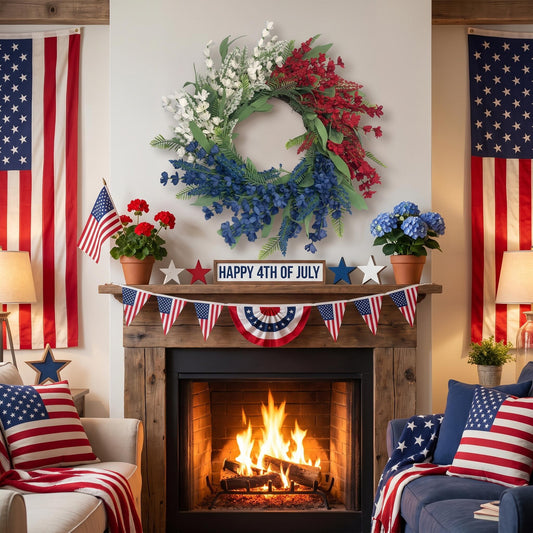 18" Artificial Patriotic Red, White, and Blue Floral Wreath