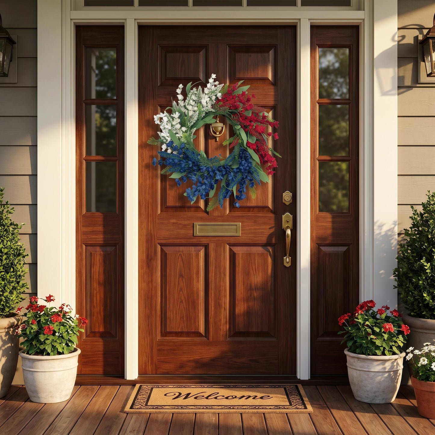 18" Artificial Patriotic Red, White, and Blue Floral Wreath