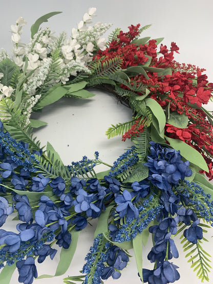18" Artificial Patriotic Red, White, and Blue Floral Wreath