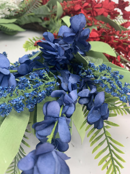 18" Artificial Patriotic Red, White, and Blue Floral Wreath