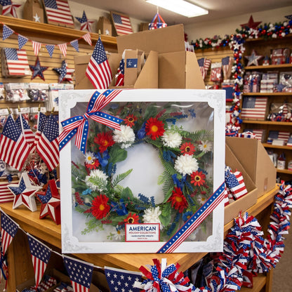 18" Artificial Patriotic Red, White, and Blue Floral & Fern Wreath