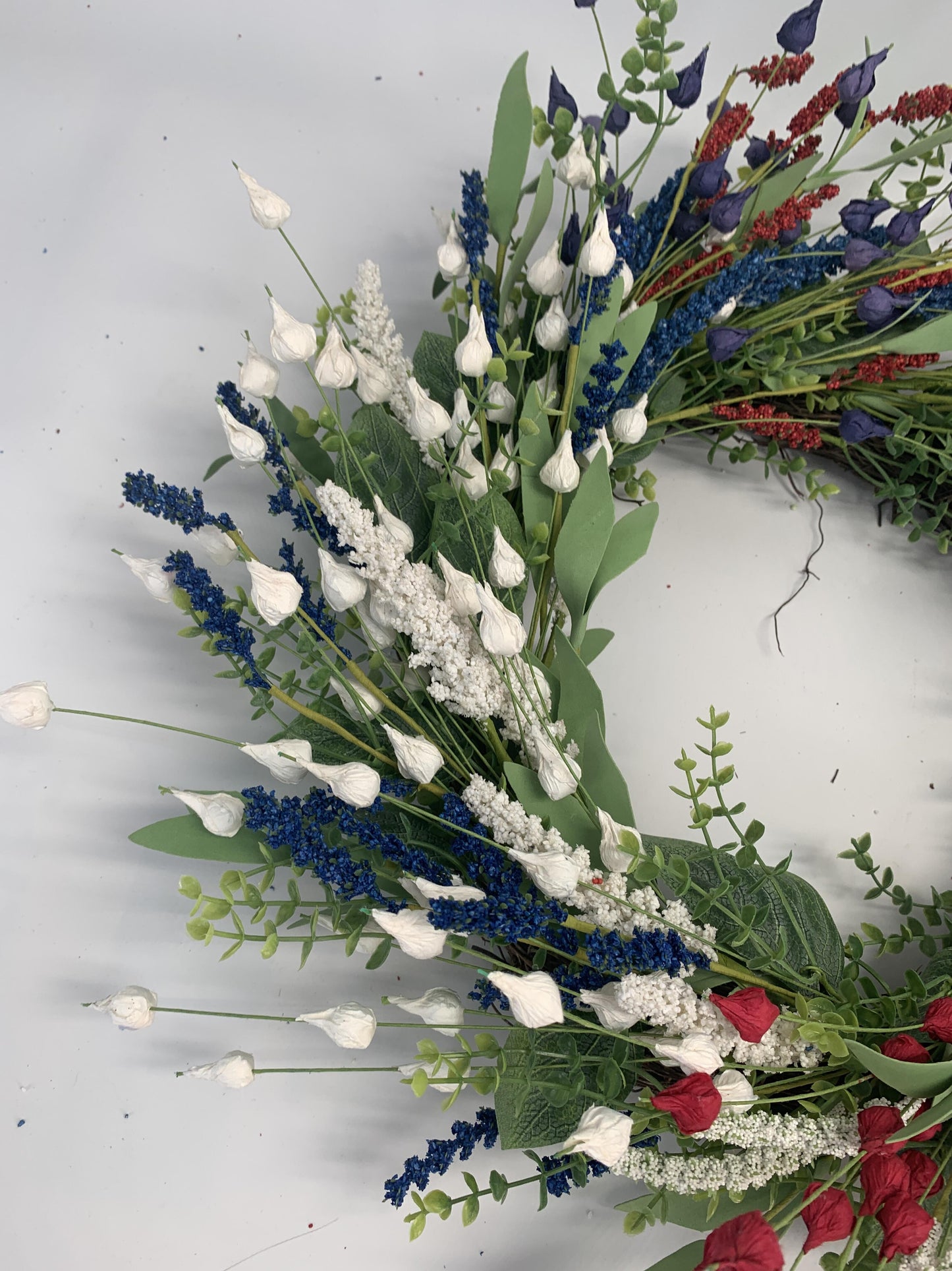 18" Artificial Patriotic Red, White, and Blue Bud & Berry Wreath