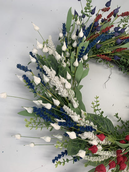 18" Artificial Patriotic Red, White, and Blue Bud & Berry Wreath