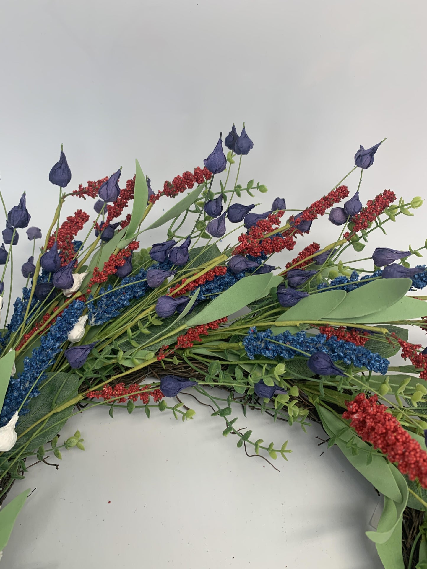 18" Artificial Patriotic Red, White, and Blue Bud & Berry Wreath