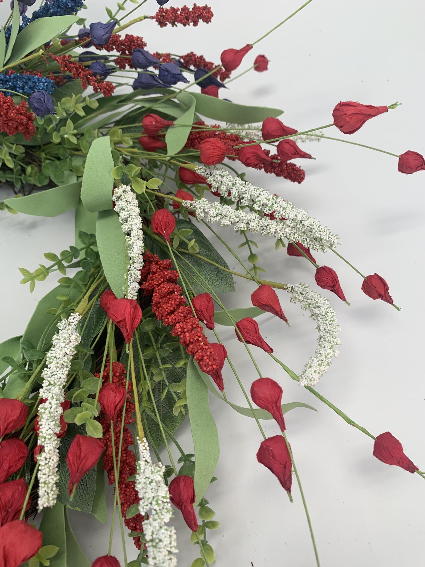 18" Artificial Patriotic Red, White, and Blue Bud & Berry Wreath
