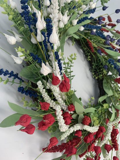 18" Artificial Patriotic Red, White, and Blue Bud & Berry Wreath