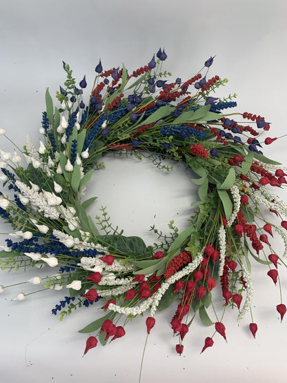18" Artificial Patriotic Red, White, and Blue Bud & Berry Wreath