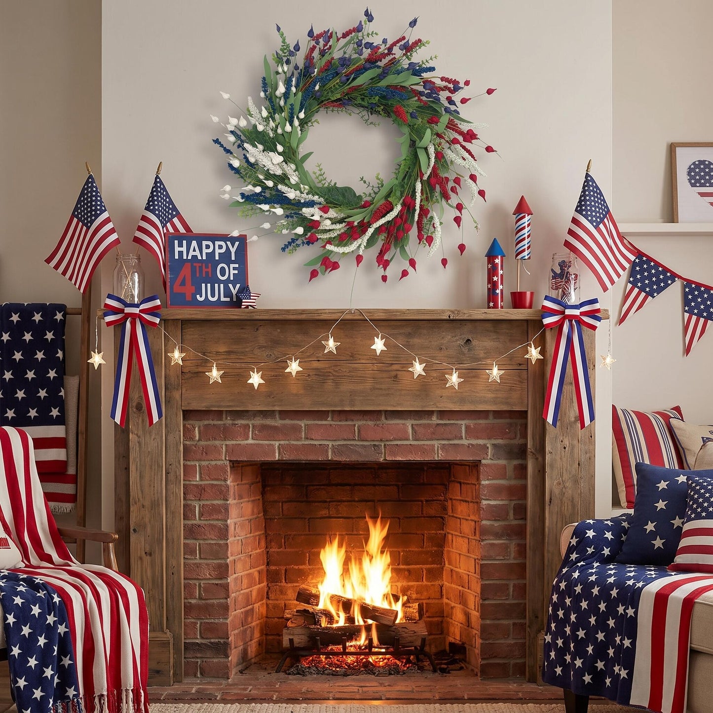 18" Artificial Patriotic Red, White, and Blue Bud & Berry Wreath
