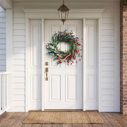 18" Artificial Patriotic Red, White, and Blue Bud & Berry Wreath