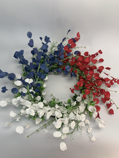 18" Artificial Patriotic Red, White, and Blue Eucalyptus Leaf Wreath