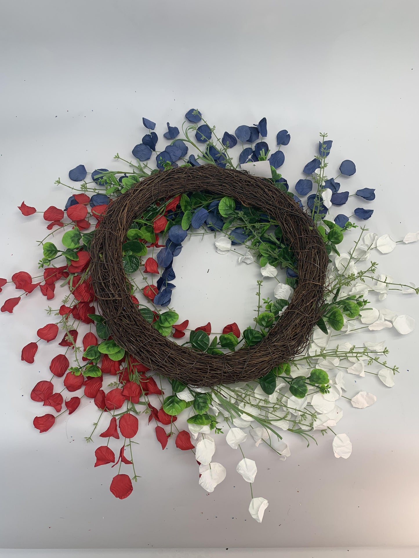 18" Artificial Patriotic Red, White, and Blue Eucalyptus Leaf Wreath