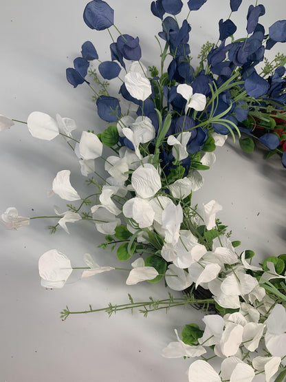 18" Artificial Patriotic Red, White, and Blue Eucalyptus Leaf Wreath