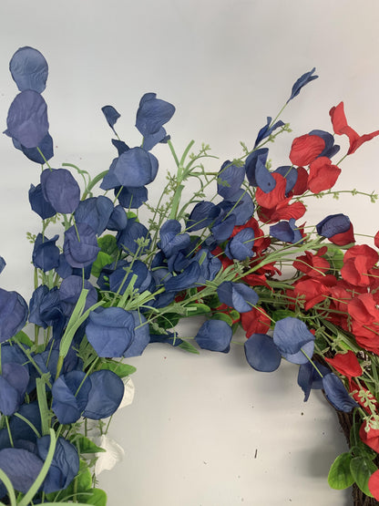 18" Artificial Patriotic Red, White, and Blue Eucalyptus Leaf Wreath