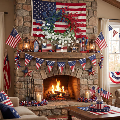 18" Artificial Patriotic Red, White, and Blue Eucalyptus Leaf Wreath