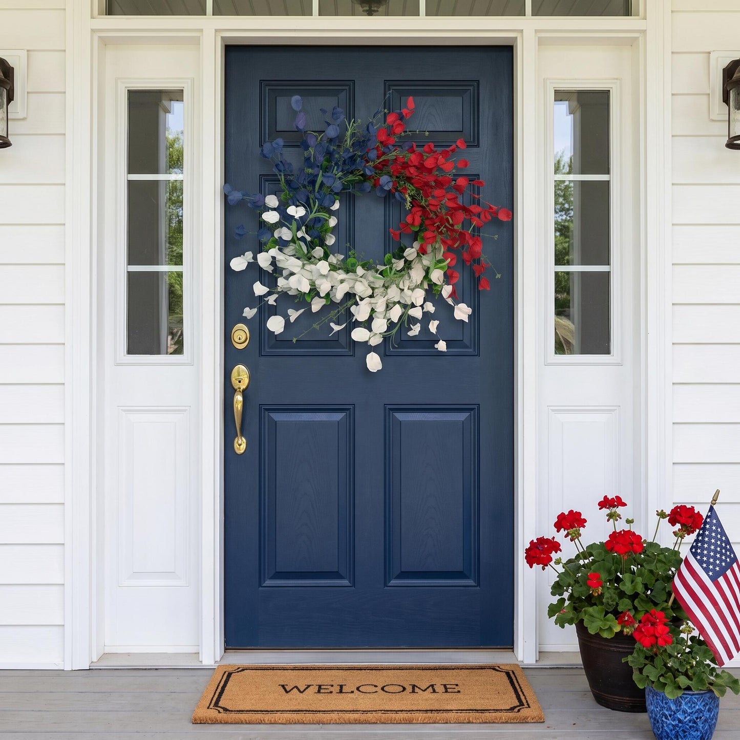 18" Artificial Patriotic Red, White, and Blue Eucalyptus Leaf Wreath