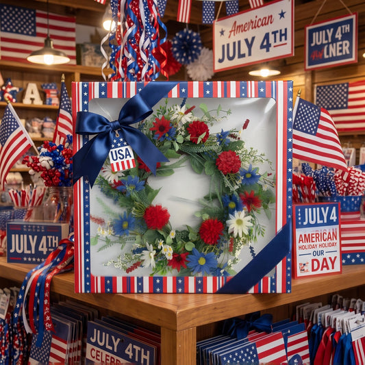 18" Artificial Patriotic Red, White, and Blue Daisy & Dahlia Wreath