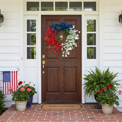 18" Artificial Patriotic Red, White, and Blue Lily & Summer Wreath