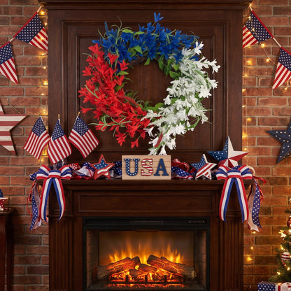 18" Artificial Patriotic Red, White, and Blue Lily & Summer Wreath