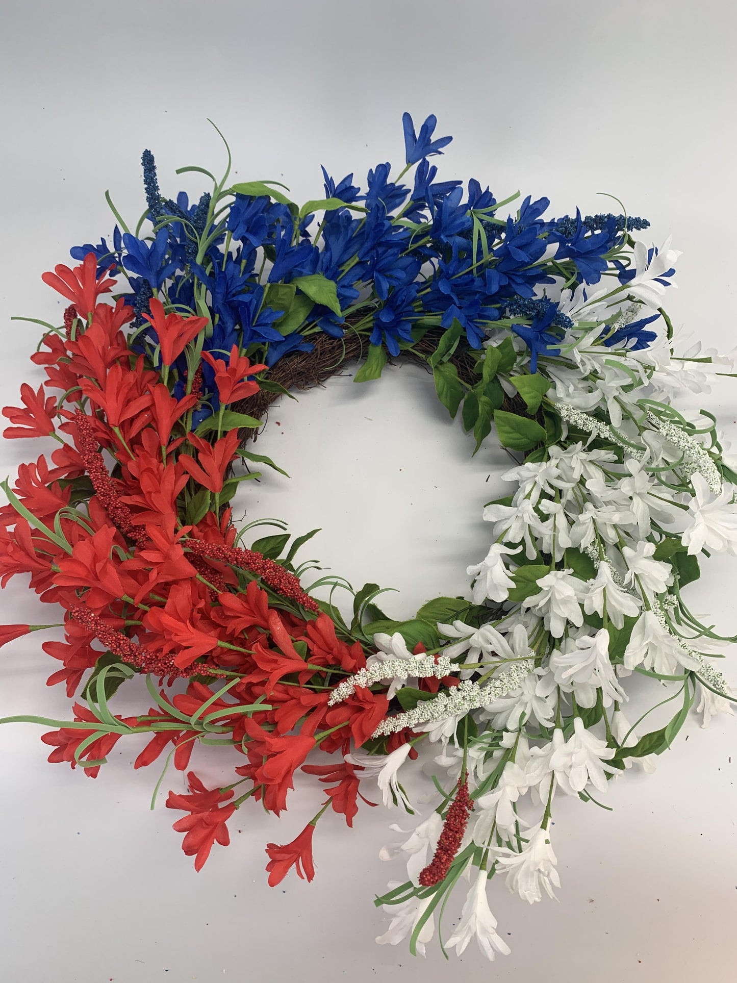 18" Artificial Patriotic Red, White, and Blue Lily & Summer Wreath