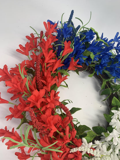 18" Artificial Patriotic Red, White, and Blue Lily & Summer Wreath