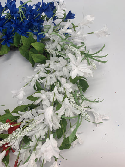 18" Artificial Patriotic Red, White, and Blue Lily & Summer Wreath