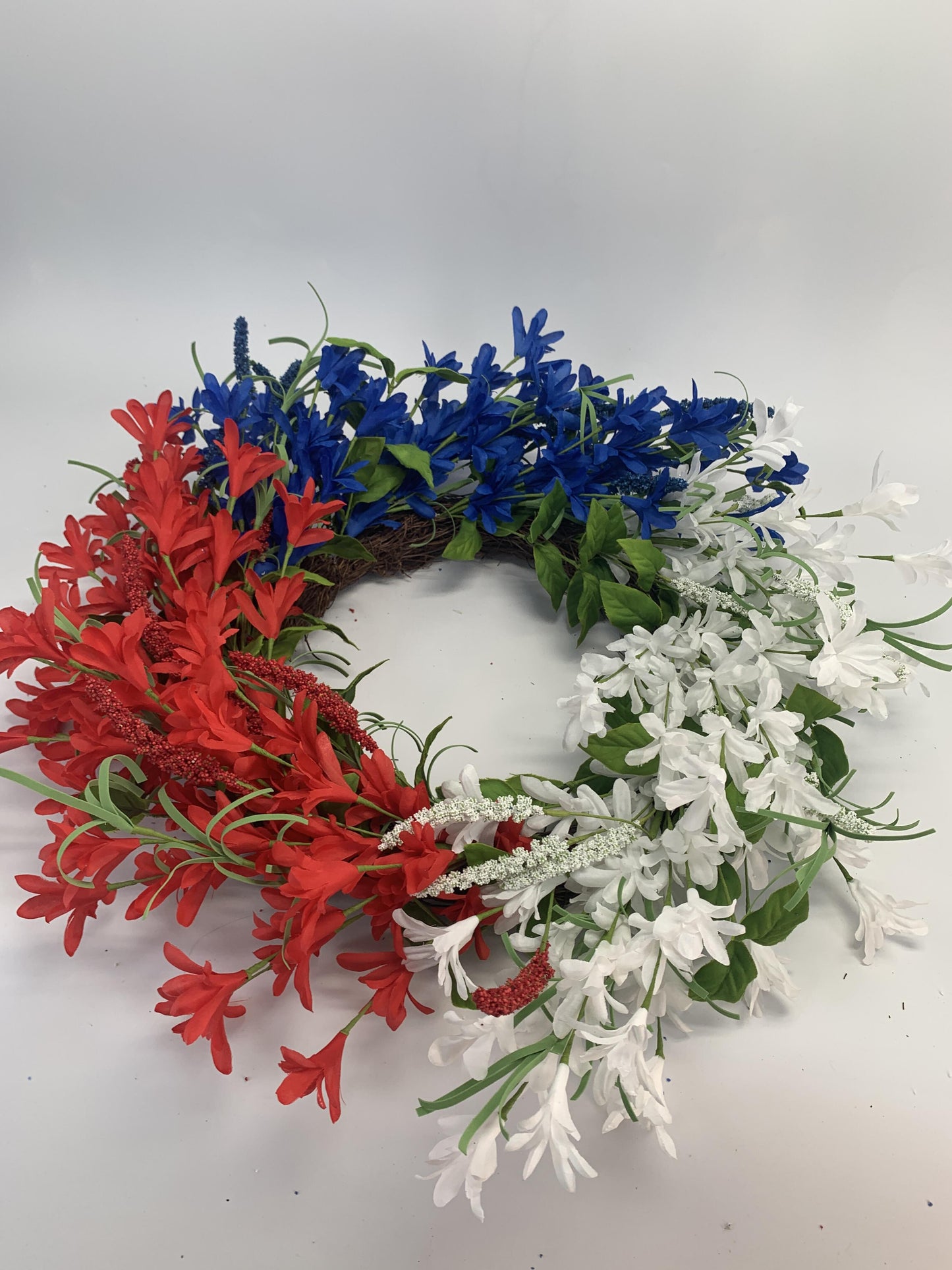 18" Artificial Patriotic Red, White, and Blue Lily & Summer Wreath