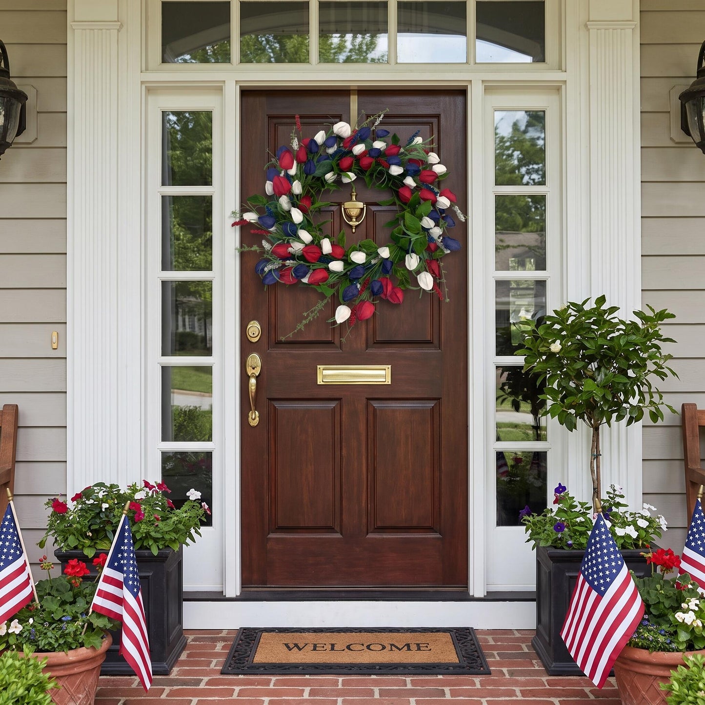 18" Artificial Patriotic Red, White, and Blue Tulip Wreath