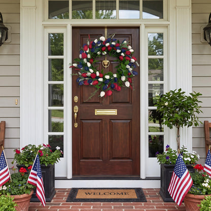 18" Artificial Patriotic Red, White, and Blue Tulip Wreath