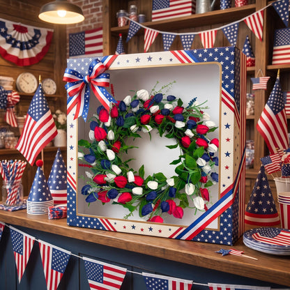 18" Artificial Patriotic Red, White, and Blue Tulip Wreath