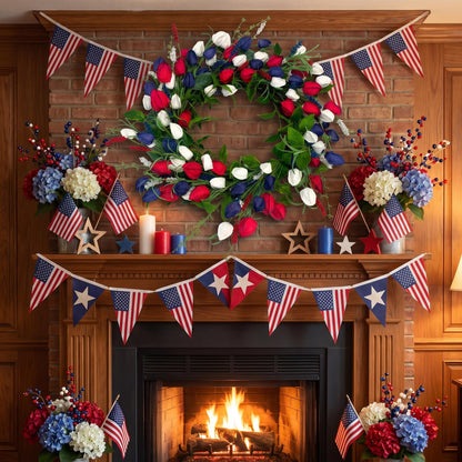 18" Artificial Patriotic Red, White, and Blue Tulip Wreath