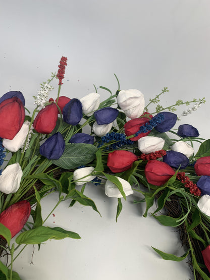18" Artificial Patriotic Red, White, and Blue Tulip Wreath