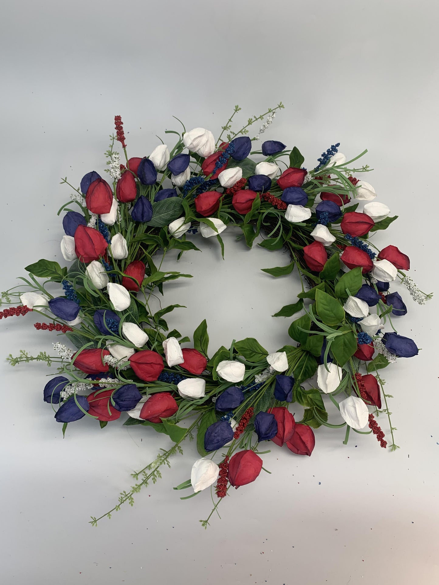 18" Artificial Patriotic Red, White, and Blue Tulip Wreath