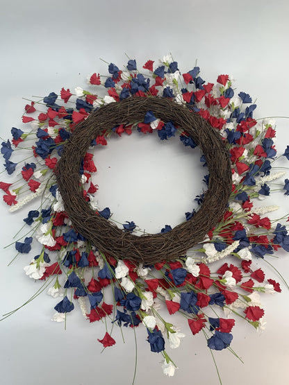 18" Artificial Patriotic Red, White, and Blue Carnation Wreath