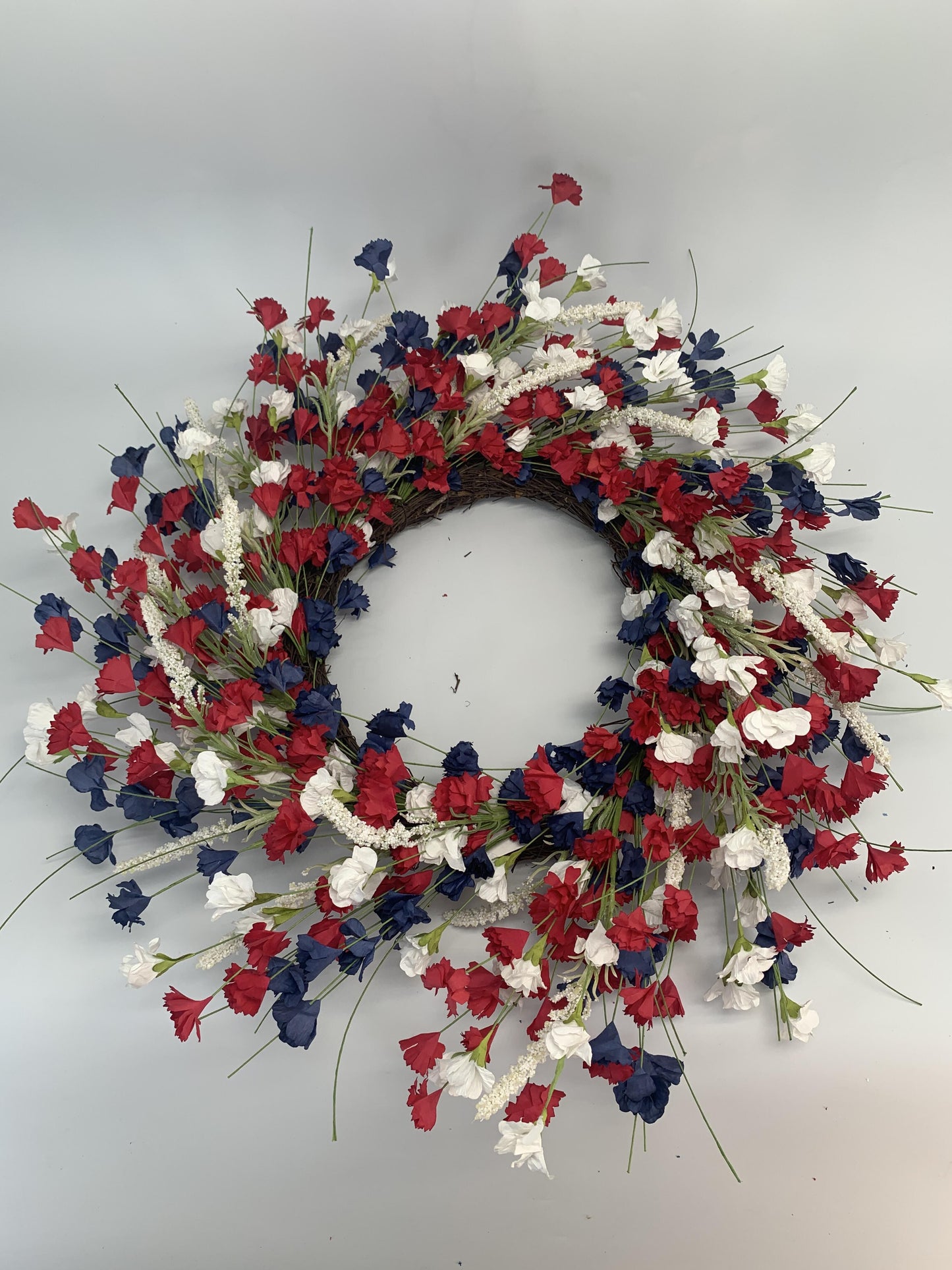 18" Artificial Patriotic Red, White, and Blue Carnation Wreath