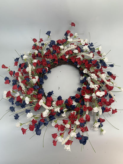 18" Artificial Patriotic Red, White, and Blue Carnation Wreath