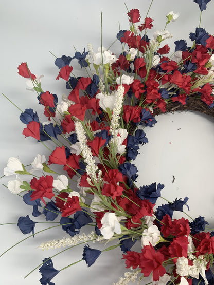 18" Artificial Patriotic Red, White, and Blue Carnation Wreath