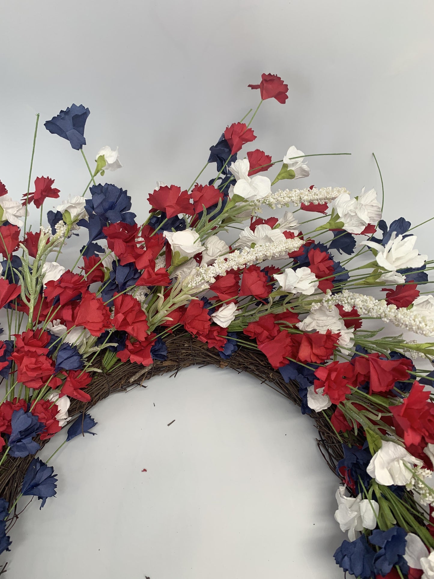 18" Artificial Patriotic Red, White, and Blue Carnation Wreath