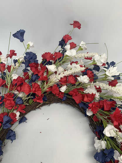 18" Artificial Patriotic Red, White, and Blue Carnation Wreath